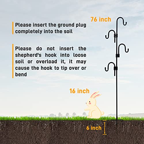 Shepards Hooks for Outdoor Adjustable Bird Feeder Pole with 5 Base Prongs 76 Inch Heavy Duty Garden Hanging Holder for Lanterns, Solar Lights, Bird Feeder, Wedding, Planter Pot-4 Hooks - color: 4 hooks-76in