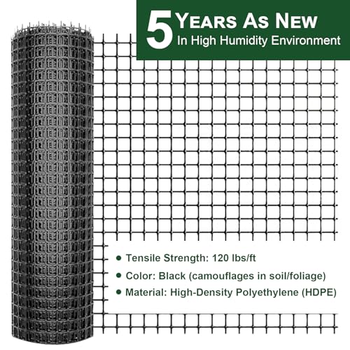 Heavy Duty Plastic Fence Roll 39" x 50' - 0.8x0.8 Inch Chicken Wire Mesh, Reusable Fencing for Garden, Rabbit/Poultry Protection, Balcony & Plant Defense (Black) - size: 39" x 50'