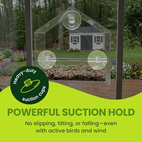 Window Bird Feeder with Strong Suction Cups, Clear Acrylic Window Mounted Bird Feeder, Removable Sliding Tray, Weather-Resistant, Durable, Squirrel-Resistant, House Style - size: House