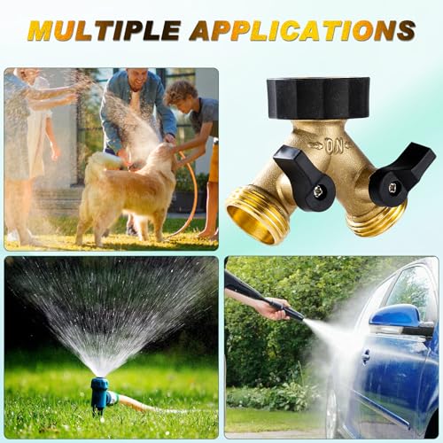 Brass Hose Splitter 2 Way, Heavy Duty Garden Hose Splitter with Shut Off Valves, Y Connector Hose Adapter, No Leak, Includes Washers & Teflon Tape – Dalmbox