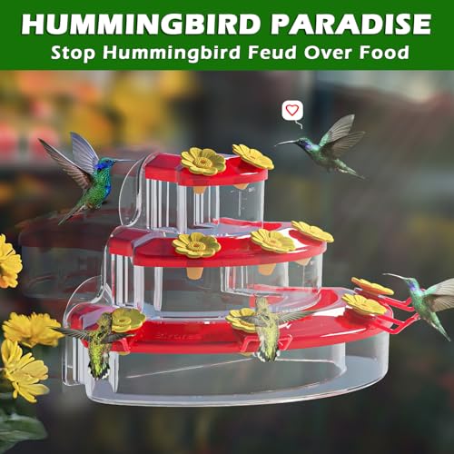 Birdream Window Hummingbird Feeder, Strong Suction Cup Hummingbird Feeder with 9 Feeding Ports & Clean Brush, Attracting Ruby Throated Anna Rufous - Red, 9oz - size: 1 Pack