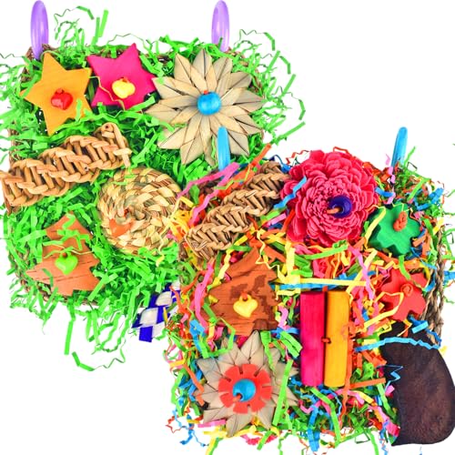 KATUMO Bird Toys - Parrot Grass Mat Foraging Wall Toys Shredder for Cockatiel, Conure, Lovebird, Budgie, Parakeet - Small Medium Birds - color: Green+Colorful