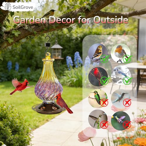 Glass Bird Feeder for Outdoors Hanging – Lantern Shape with Hook, Waterproof Wild Bird Feeder for Seeds, Outside and Garden Decoration