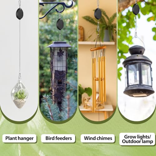 Leinuosen 4 Pack Upgraded Plant Pulleys for Hanging Plants Heavy Duty Retractable Plant Hanger, 304 Stainless Steel Rope Adjustable Climbing Hook for Garden Baskets Pots, Birds Feeder (Black) - color: Black