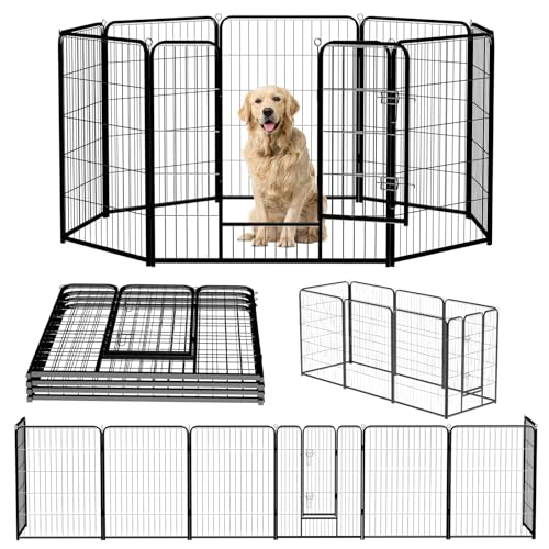 NEWBULIG Dog Playpen Indoor 40 Inch 8 Panels, Metal Outdoor Dog Fence Pen | Heavy Duty Metal Exercise Pen, Foldable Portable, RV Camping, Yard Garden, Small Medium Large Dogs Pet Pen - color: Jet Black, size: 40IN