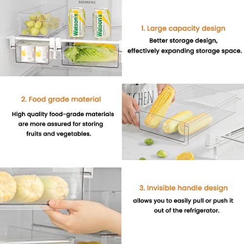 Large Refrigerator Drawer with Removable 28 Grid Egg Tray, Clear Egg Drawer for Fridge Organizer Bins, Fridge Storage Container Under Shelf Holder for Fruit,Vegetable,Meat,Cheese