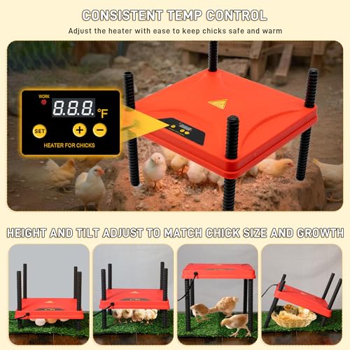 Upgrade Chick Starter Kit, 6-in-1 Chicken Brooder Box for Chicks Includes Pop-Up Chicken Playpen Tent,12 * 12" Heat Brooder Plate, Chicks Feeder, Waterer, Perch & Nesting Pad for Poultry Ducks Quail