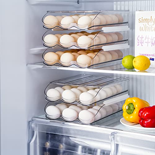 Sooyee 4 Layer Rolling Egg Container for Refrigerator, Clear, 11.2"L x 8.5"W x 2.76"H - size: 4 Layer