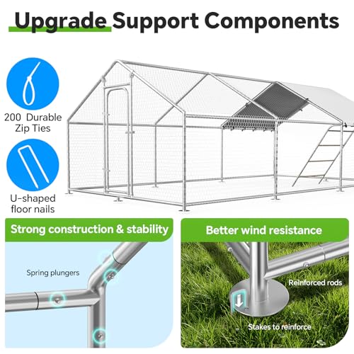 19.8x9.7 FT Extra Large Metal Chicken Coop, Walk-in Poultry Run | Weatherproof Cover, Reinforced Metal Frame, Walk-in Chicken Run, Outdoor Poultry Cage for Hens Ducks Rabbits - size: 236.1"L x 116"W x 78"H