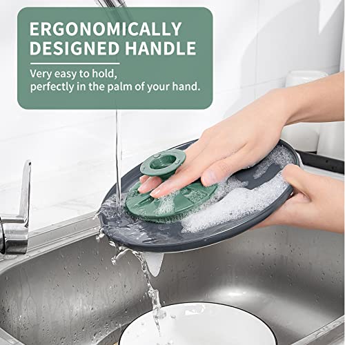 Silicone Dish Scrubber, Non-Scratch Scrub Spong for Washing Dish, Pot, Pan | Kitchen Silicone Sponge, Fruit & Vegetable Cleaning Brush, Reusable Dishwashing Scrubber, Suction Up Hang, 1 Pack, OliveGreen - color: 1pcs Olive Green