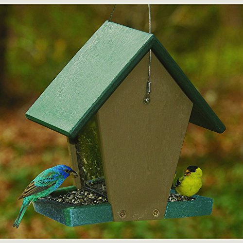 Recycled Plastic Small Hopper Bird Feeder, Green and Driftwood | Recycled Plastic; Small Hopper Feeder; Green Driftwood; Seed Feeder