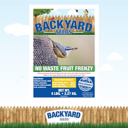 Backyard Seeds Fruit Frenzy No-Waste Bird Seed Mix 5lbs - Premium Blend with Pumpkin Seeds, Cranberries & Pistachios, Small Bag of Wild Bird Food - size: 5 Pound (Pack of 1), style: No Waste Fruit Frenzy
