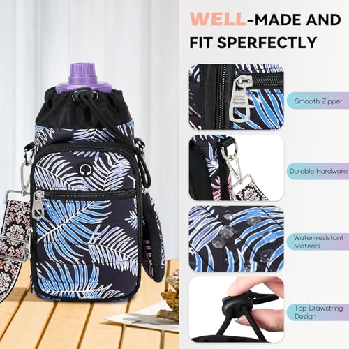 Water Bottle Carrier bag with Strap Phone Pocket for Walking, Hiking, Cycling - color: 11-Printed Black, size: 32oz-40oz