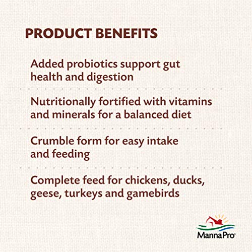 Manna Pro All Flock Crumbles with Probiotics, Chicken & Duck Food, 8 lb Bag | Complete Feed for Mixed Flocks, 16% Protein, Chicken & Duck Feed, Added Probiotics for Digestion, Easy-to-Eat Crumbles - size: 8 Pound (Pack of 1)