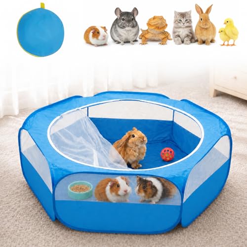 Amakunft Small Animal Pop-Up Playpen with Mesh Cover, 47'' x 23.6'' x 15'' Chicken Brooder Box, Play Pen Indoor Outdoor for Guinea Pigs, Bunny, Rabbits, Ferrets, Chinchillas, Kittens - color: Light Blue