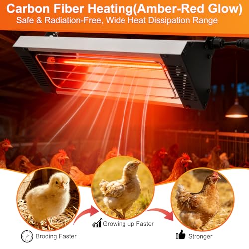450W Heat Lamp for Chickens, Carbon Fiber Heater for Chick Brooder | Hanging Chicken Coop Heater, Adjustable Temp & Time & Height, Chicken Brooder Heating Lamp for Poultry, Livestock & Pets