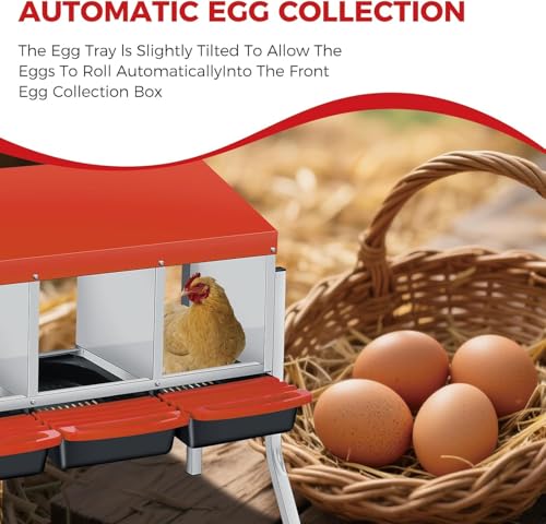  Chicken Nesting Box with Cleanable Pull Out Trays, 3 Hole Roll Away Nesting Box for Laying Hens, Wall Mount or Placed Design for Easy Egg Collection ﻿ - color: Orange, size: 3 Holes with legs