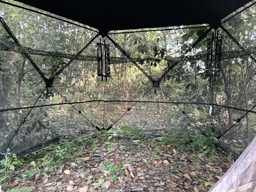 Extra Large Hunting Blind 4 Person with Portable Hunting Chair, 288 Degree See Through Pop up Ground Blinds for Deer Turkey Duck Hunting, Bow Hunting Adjust Windows with Silent Zipper - color: White