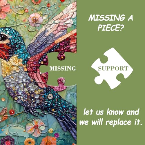 Hummingbird Puzzles for Adults 1000 Pieces, Nature Birds Flower Jewel Art Puzzle, Difficult Crystal Diamond Beautiful Garden Animals Jigsaw Puzzles, Colorful Floral Hard Challenging Puzzles for Adults - style: Flower & Hummingbird