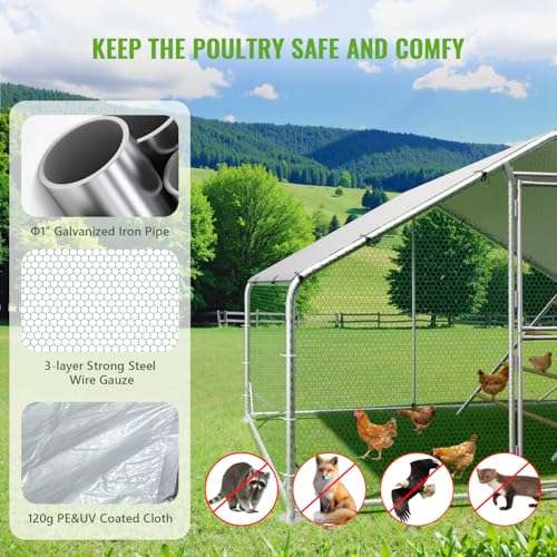Large Metal Chicken Coop Runs for Yard with Cover, 10x6.5x6.5 | Perch Bars, Split Doors, Waterproof Covers, Mesh Wire - color: Spire Top, size: 118.1"L x 78.7"W x 78.7"H