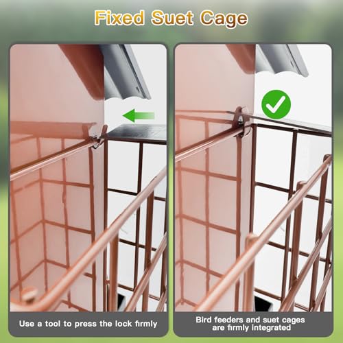 FlowaFoli Bird Feeders for Outdoors Hanging, Metal Bird Feeder with Double Suet Cage Cake, Large Capacity, Birdfeeders Sturdy & Weatherproof, Easy to Clean & Refill, Great for Attracting Wild Birds - color: Brown