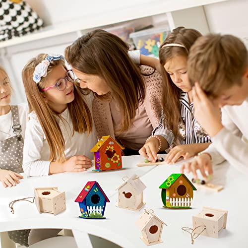 Kisston 210 Pcs DIY Birdhouse Kits for Kids Ages 5-8, 8-12, 96 Wooden Bird Houses Kit in 6 Shapes and 114 Stereoscopic Butterfly Sticker for Children Craft Class Activity Art DIY Project