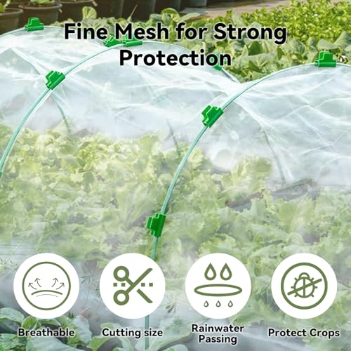 Garden Mesh Netting Kit Protect Fruit Vegetable from Birds Bugs | 8 * 26FT Ultra Fine Plant Netting Covers, 6 Pcs Wide Garden Hoops & 12 Clips for Greenhouse Raised Beds - size: 8 * 26 FT (Kit)