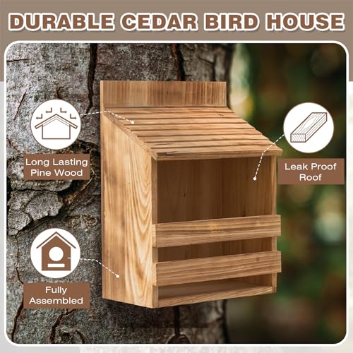 Briwooody Wooden Open Mourning Dove Nesting Box for Outside Dove Bird House 14 H x 10 W x 6 L Inches Bird Nesting and Roosting Platform Hanging Birdhouse Garden Decoration (Flat Roof, Brown) - style: Flat Roof