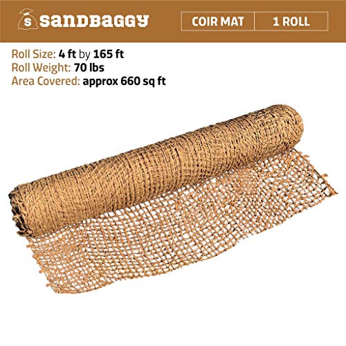 Sandbaggy Coir Mat | Erosion Control Product for Stopping Soil Erosion on Hillsides, Riverbanks & Oceanfront | Lasts 5X Longer Than Straw Blanket | Lasts 2-5 Yrs (4 ft by 165 ft Roll or 660 sq ft) - size: 4 ft by 165 ft Roll Size or 660 sq ft