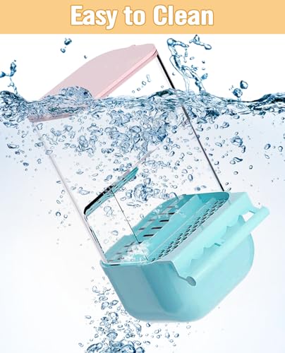 BNOSDM No Mess Bird Cage Feeders Automatic Bird Feeder Parrot Cage Accessories Transparent Seed Food Container with Perch for Finches, Parakeets, Budgies, Lovebirds, Cockatoos, Canaries (Blue) - color: Blue