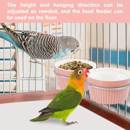 Bird Cage Feeder Parrot Food Cage Bowl Clamp Holder Coop Cup, Ceramic Bird Cage Water Bowl, Pet Feeder Cage for Parakeet African Greys Conure Cockatiels Lovebird Budgie Chinchilla-Pink - color: pink