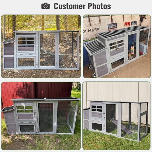 Mobile Chicken Coop with Run, Large Wooden Hen House Poultry Cage with Wheels, Weatherproof Roof, Sectionable Nesting Box, Pull-Out Tray for 3-5 Chickens, 74.9" L x 26" W x 39.4" H (Grey)