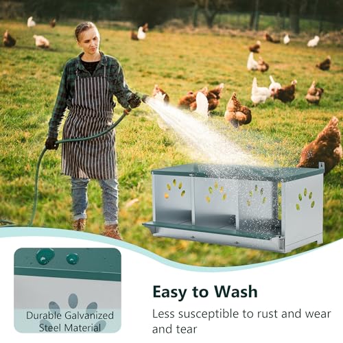 3 Compartment Chicken Nest Box, 3 Room Galvanized Steel Rustproof Metal Nesting Boxes, Chicken Egg Collection Laying Box for Hens - size: 32.1"L x 16.3"W x 15.4"H