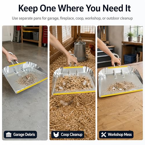 3-Pack 17" Heavy Duty Metal Dust Pans | Wide Dustpans for Household, Easy to Assemble - size: 3 Count (Pack of 1)