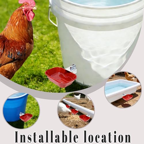 XCL Chicken Waterer Cups, Aluminum Alloy Chicken Waterer Feeder 2pcs Large, Tee Fittings Poultry Chicken Water, for Chicken, Duck, Goose, Turkey, Bunny, Bird, with Mounting Hole Opener (2, Red)