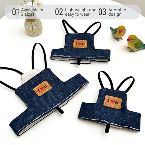 Bird Flight Harness Vest, Adjustable Training Design Anti-Bite, Suit with Leash for Parakeets Cockatiels Conures Budgies, Bird Flying Clothes with Rope and Handle (Cowboy L) - color: cowboy, size: L