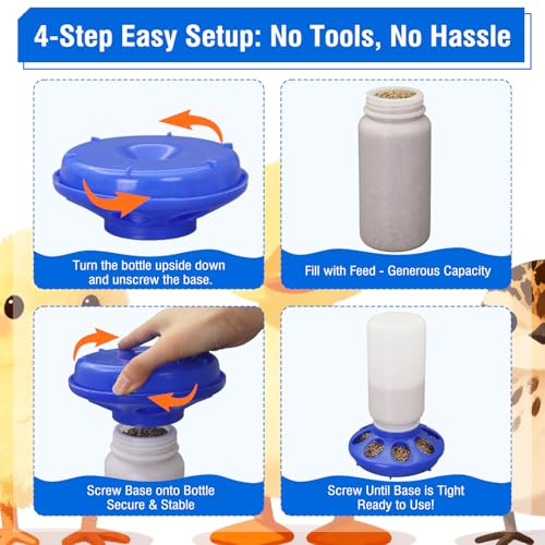 Chick Feeder and Waterer Set No Waste Automatic Chicken Feeder and 1L Waterer for Baby Chicks, Ducks, and Quail – Brooder Starter Kit (Blue) - color: Blue