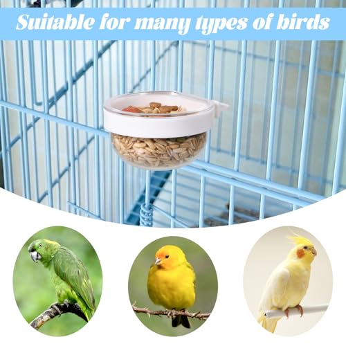 6 Pack Detachable Transparent Bowls Convenient Hanging Seed Water Feeder Bird Food Bowl Plastic Cage Feeder Cups for Parakeet Small Size Birds
