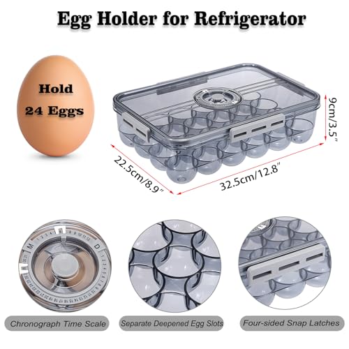 BSTKEY Egg Holder for Refrigerator, Egg Container with Time Scale, Egg Holder with Lid for Kitchen Storage, Stackable Tray for 24 Eggs - size: Hold 24 eggs
