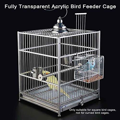 Automatic Acrylic Bird Feeder No Mess Bird Feeder Cage for Small Birds | Automatic Bird Feeder for Cage, Suitable for Parrots Canary Parakeet Budgerigar Crested Myna Cockatiel - size: L: 6.2" x 6.3" x 6.3"