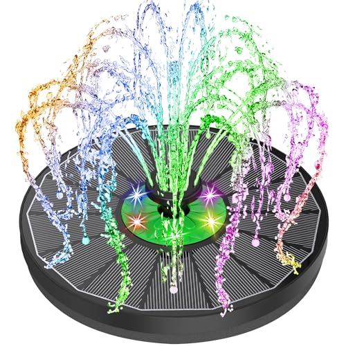 Yzert Glass Solar Fountain Floating 3.5W 2200mAh, Colorful LED, Bird Bath | Solar Water Fountain Green Flower for Bird Bath, Garden, Outdoor, Pond -Black Panel Colorful - color: Black Panel Coloful Lights