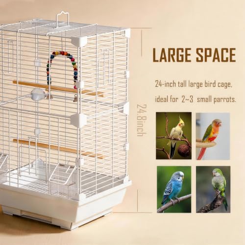 Basic Bird Cage, 24.8inch Parrot Cage (24.8" x 14.6" x 11"),Bird Cage with Ladder, Horizontal Bar, 2 Feeders, and Swing