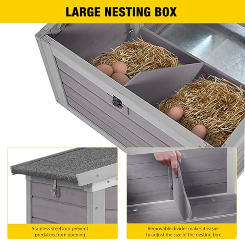 Large Chicken Coop for 2-4 Chickens, Wooden Poultry Hen House with Nesting Box & Perch, Weatherproof Outdoor Chicken Tractor with Wheels - color: Grey, size: 77.0"L x 33.3"W x 46.5"H
