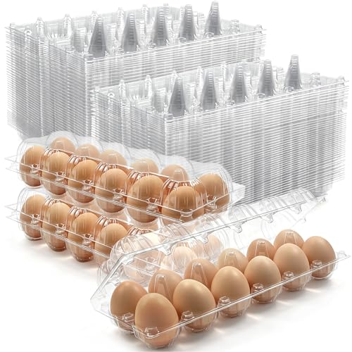 60 Pack 2x6 Grids Plastic Egg Cartons Bulk 12 Count Clear, Reusable Stackable Dozen Chicken Eggs Containers Holders for Storage, Family, Farm Markets and Commercial Display