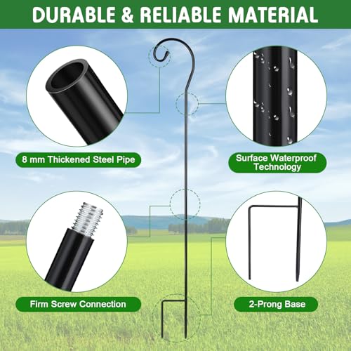 Hicarer 12 Pcs Shepherds Hooks for Outdoor 42 Inch 1/3 Bird Feeder Pole Rust Resistant Steel Shepard Hooks for Wedding Garden Bird Feeders Hanging Lanterns Solar Outdoor Lights - size: 42 Inch