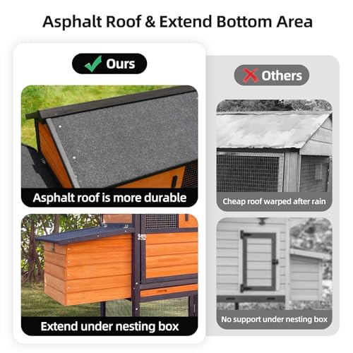 113inch Chicken Coop, Large Wooden Chicken Coop with Nesting Boxes & Run Cage for 3-6 Chickens, Outdoor Hen House Poultry Hutch Rabbit Cage with No-Slip Ramp & Pull-Out Tray for Backyard Farm - color: brown