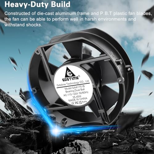 GDSTIME AXIAL 1751 Muffin Fan, 110V 120V AC 172mm x 150mm x 51mm Dual Ball | Heavy-duty Aluminum, High Speed Cooling, for Air Hockey Table Replacement, Generator Box Exhaust, Chicken Coop Ventilation - size: 172x150x51mm