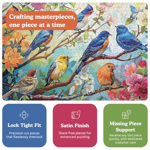 Cross & Glory | 1000 Piece Jigsaw Puzzles for Adults | Birdsong in Bloom | Audubon Birds | 2mm Thick Pieces | Bonus Reference Poster | Satin Finish | Ages 14+ - color: Birdsong in Bloom