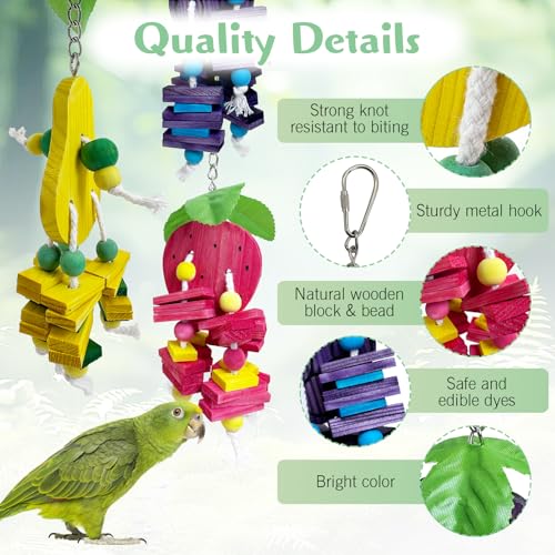 Hamiledyi Natural Wood Block Bird Cage Toys Parrot Chewing Toy Apple&Grape&Pear&Strawberry Shaped Hanging Foraging Toy for Small&Medium Birds Parakeets Cockatiels,4pcs - style: C