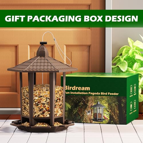 Birdream 2 Pack Bird Feeders for Outdoor, Retro Pagoda Design Fun Installation, Garden Gifts Hanging Bird Feeders for Garden Yard Outside Decoration Bird Watchers - Brown - color: Brown, size: 2 PACK
